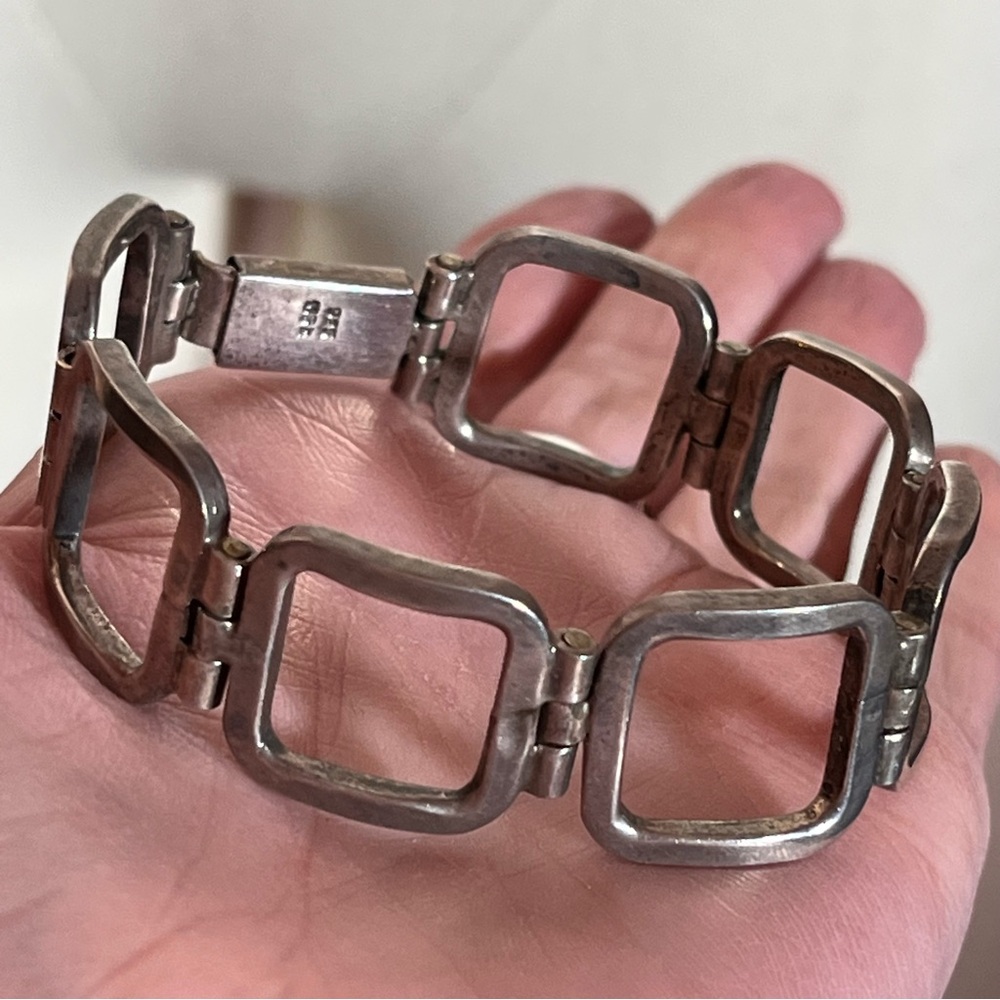 Vintage Mexico Sterling silver Art deco 1940 modernist Minimalist wide Bracelet